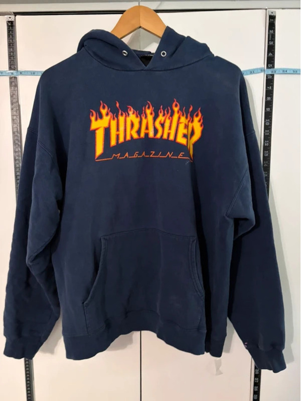 Thrasher Magazine Flame Logo Hoodie Men L Navy Blue Skateboarding Pullover